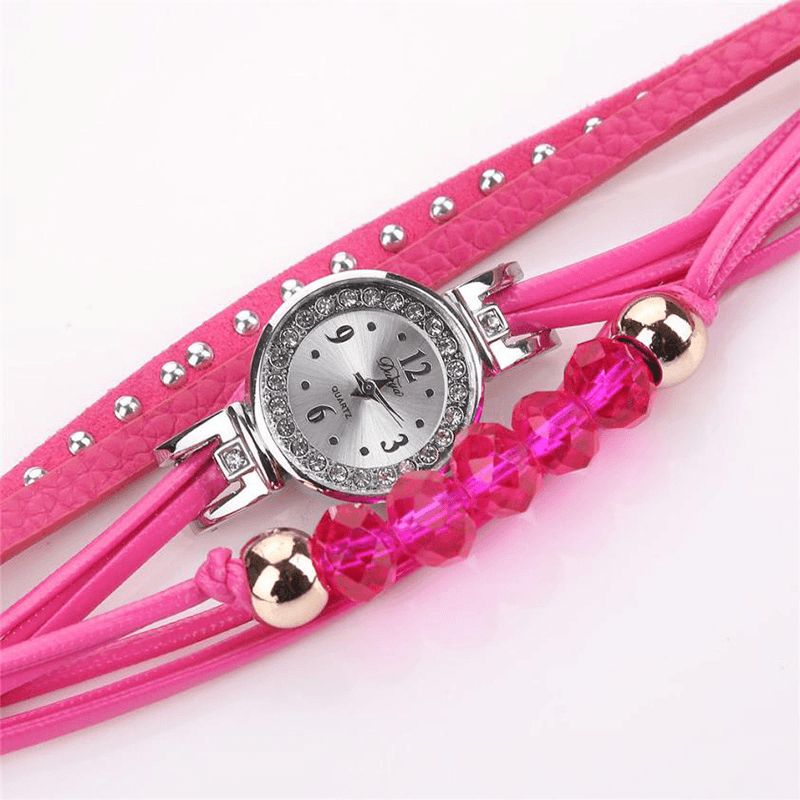 Duoya D214 Crystal Casual Style Kvinder Armbånd Watch Gave Læderrem Quartz ur