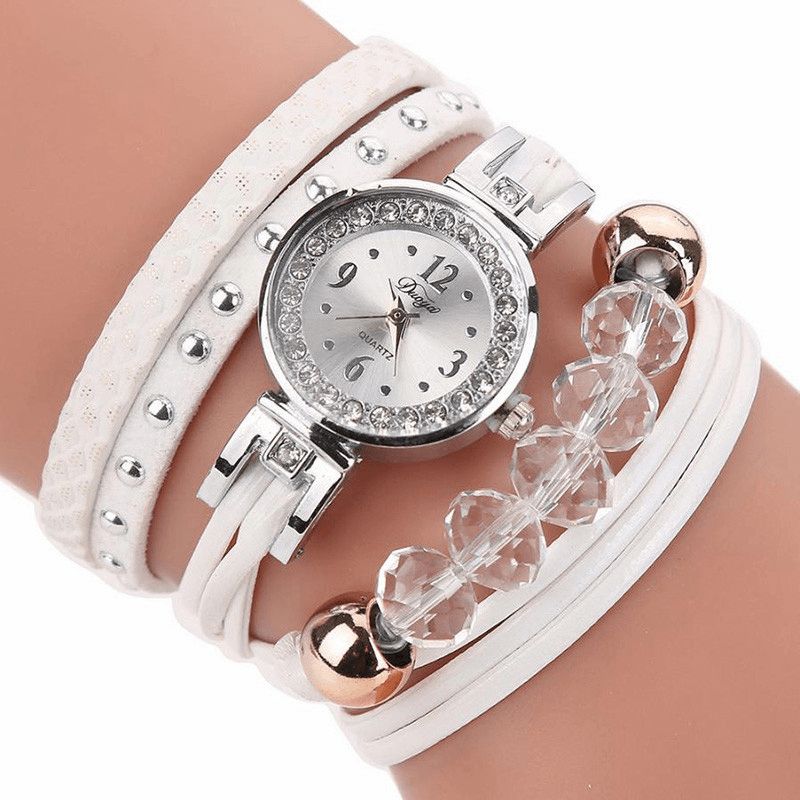 Duoya D214 Crystal Casual Style Kvinder Armbånd Watch Gave Læderrem Quartz ur