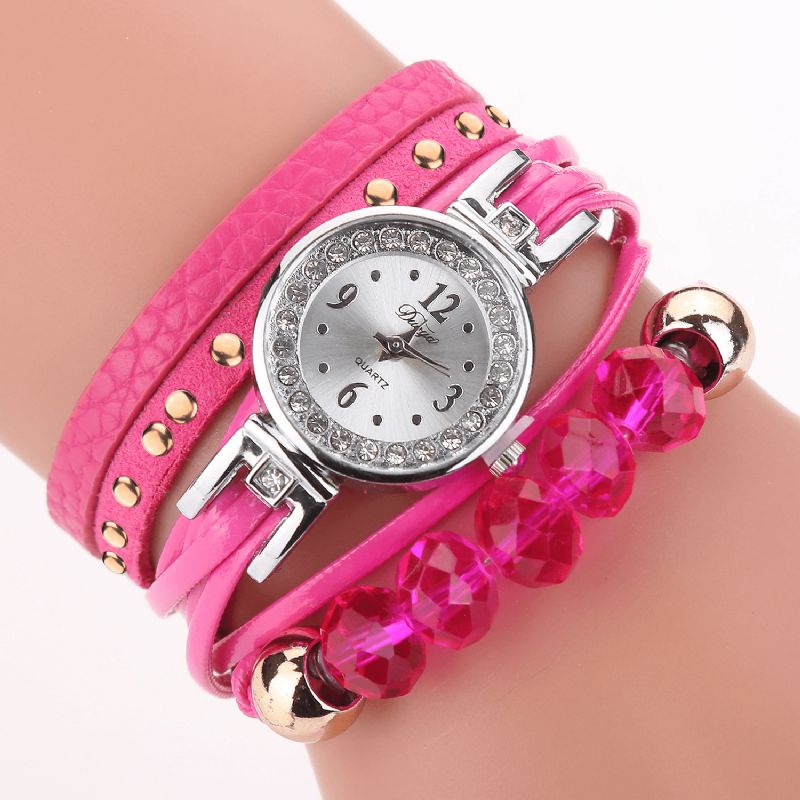 Duoya D214 Crystal Casual Style Kvinder Armbånd Watch Gave Læderrem Quartz ur