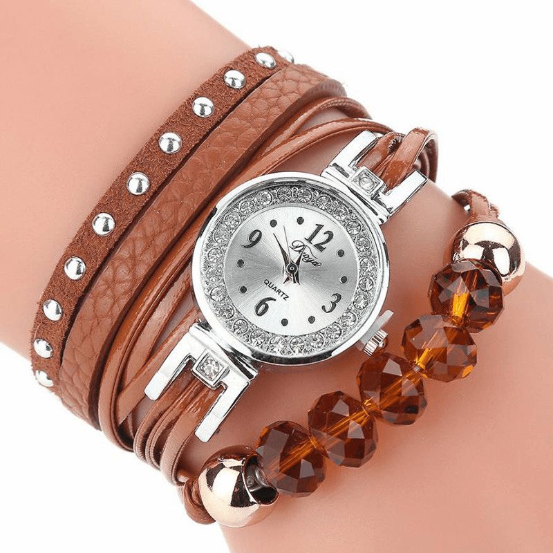 Duoya D214 Crystal Casual Style Kvinder Armbånd Watch Gave Læderrem Quartz ur