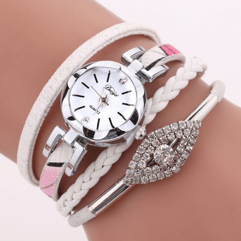 Duoya D256 Retro Stil Dame Armbåndsur Diamantgave Læderrem Quartz ur