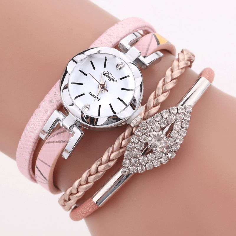 Duoya D256 Retro Stil Dame Armbåndsur Diamantgave Læderrem Quartz ur