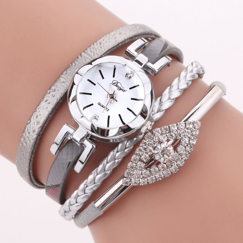 Duoya D256 Retro Stil Dame Armbåndsur Diamantgave Læderrem Quartz ur