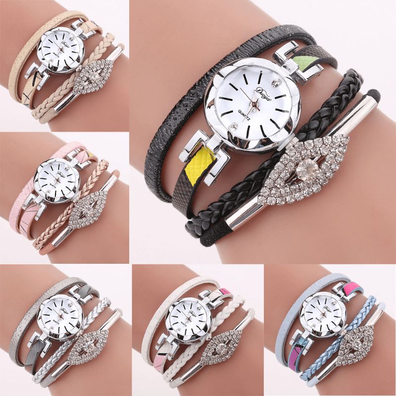 Duoya D256 Retro Stil Dame Armbåndsur Diamantgave Læderrem Quartz ur