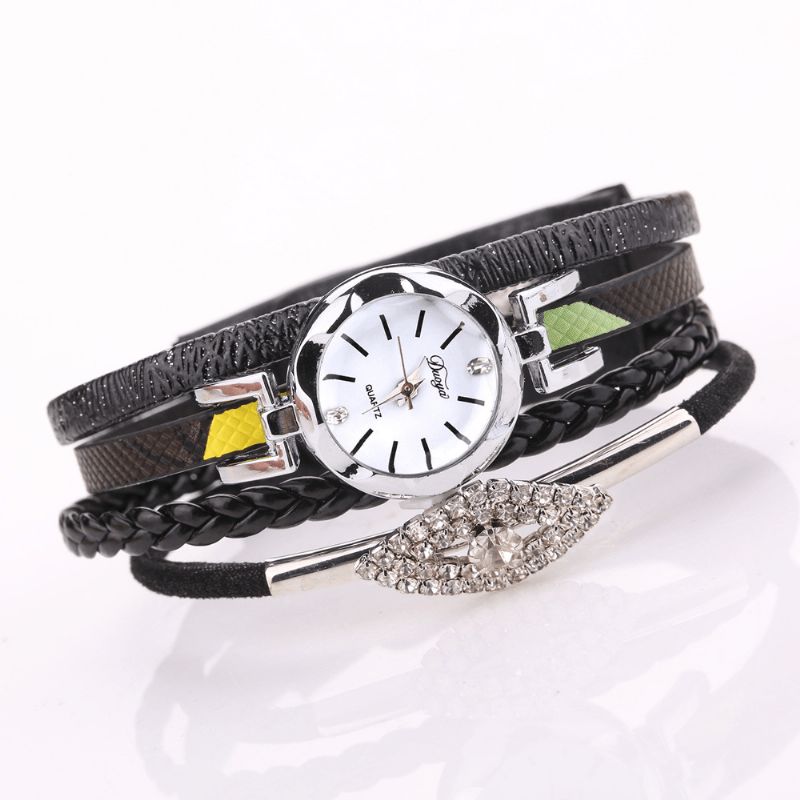 Duoya D256 Retro Stil Dame Armbåndsur Diamantgave Læderrem Quartz ur