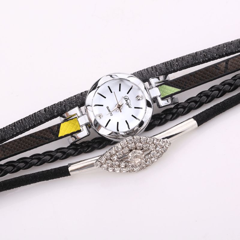 Duoya D256 Retro Stil Dame Armbåndsur Diamantgave Læderrem Quartz ur