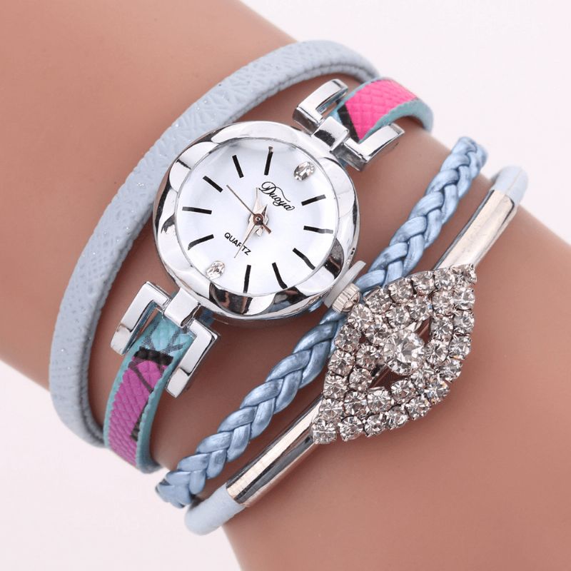 Duoya D256 Retro Stil Dame Armbåndsur Diamantgave Læderrem Quartz ur