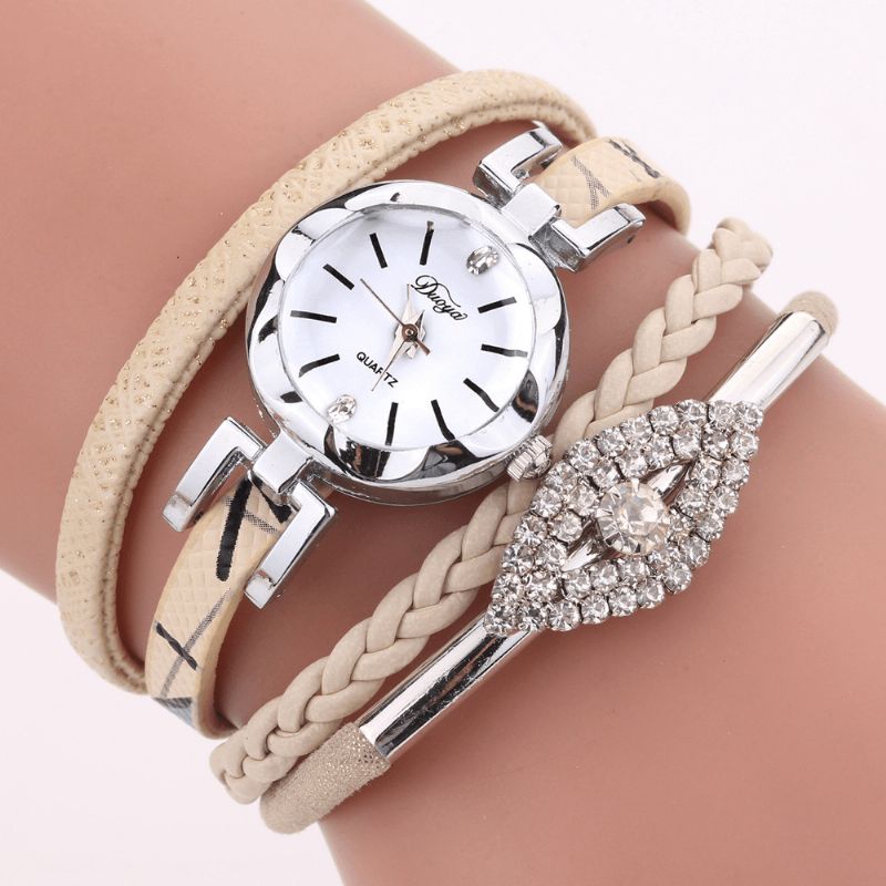 Duoya D256 Retro Stil Dame Armbåndsur Diamantgave Læderrem Quartz ur