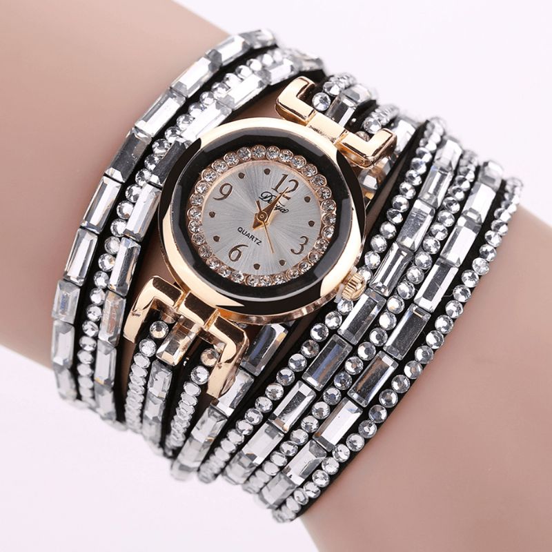 Duoya Dy004 Crystal Casual Style Dame Armbåndsur Guld Urkasse Quartz Movement Ure