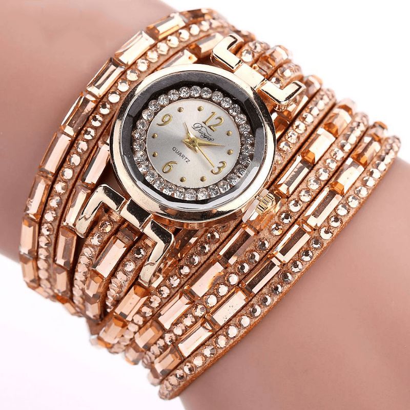 Duoya Dy004 Crystal Casual Style Dame Armbåndsur Guld Urkasse Quartz Movement Ure