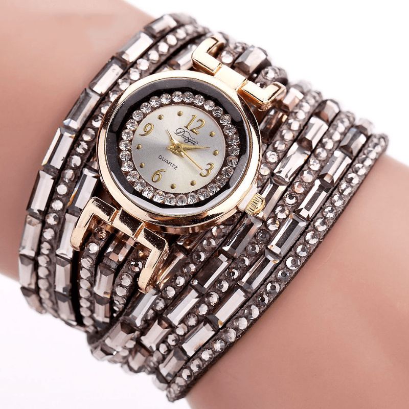 Duoya Dy004 Crystal Casual Style Dame Armbåndsur Guld Urkasse Quartz Movement Ure