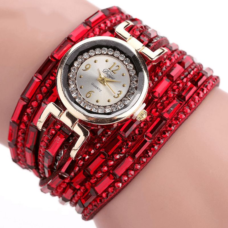 Duoya Dy004 Crystal Casual Style Dame Armbåndsur Guld Urkasse Quartz Movement Ure