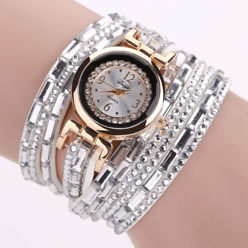 Duoya Dy004 Crystal Casual Style Dame Armbåndsur Guld Urkasse Quartz Movement Ure