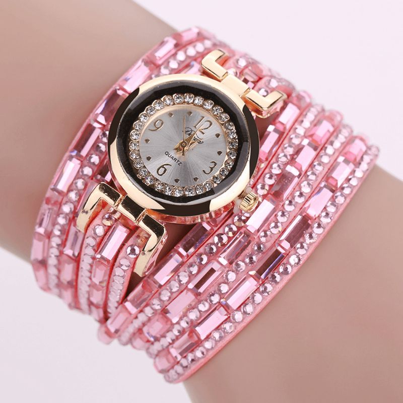 Duoya Dy004 Crystal Casual Style Dame Armbåndsur Guld Urkasse Quartz Movement Ure