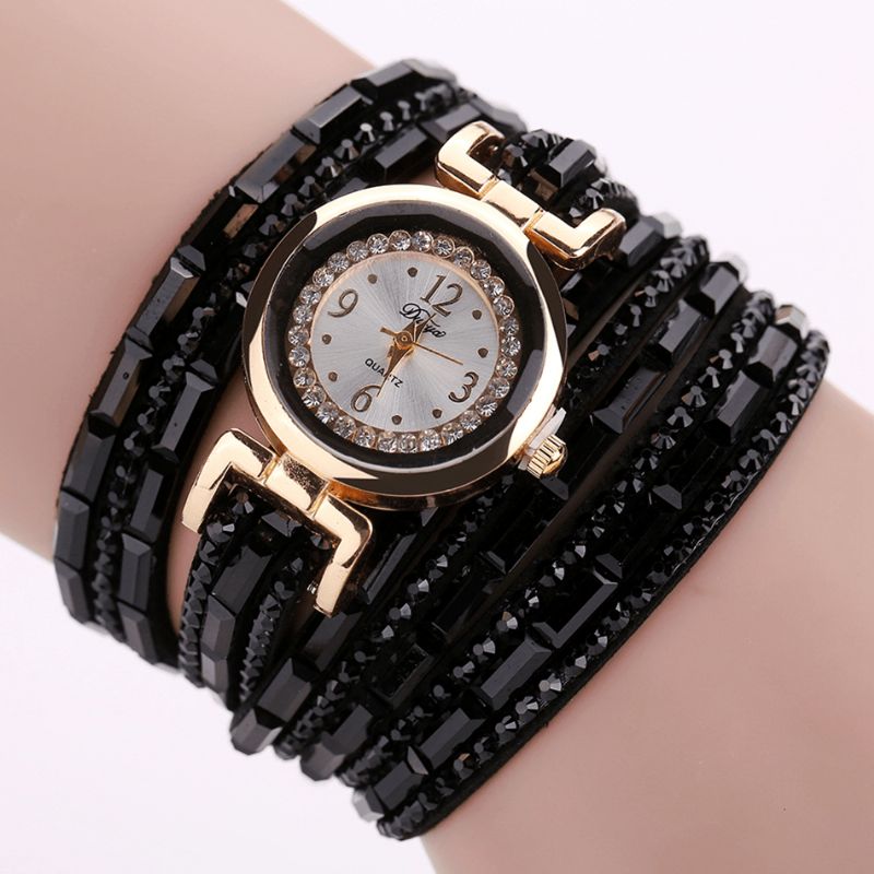 Duoya Dy004 Crystal Casual Style Dame Armbåndsur Guld Urkasse Quartz Movement Ure