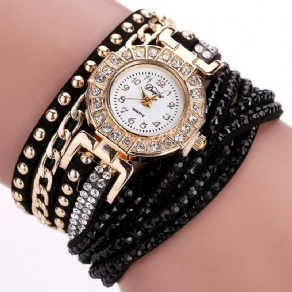 Duoya Luxury Nation Style Crystal Gold Armbåndsur Dame Vintage Quartz Armbåndsure