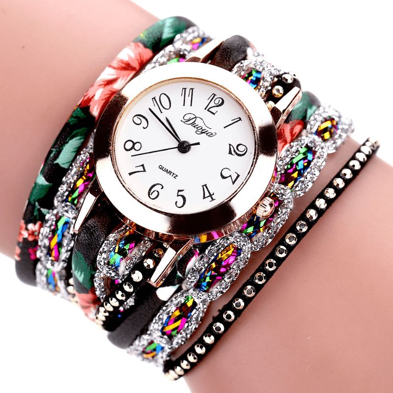 Duoya Retro Style Dame Armbåndsur Rhinestone Quartz ur