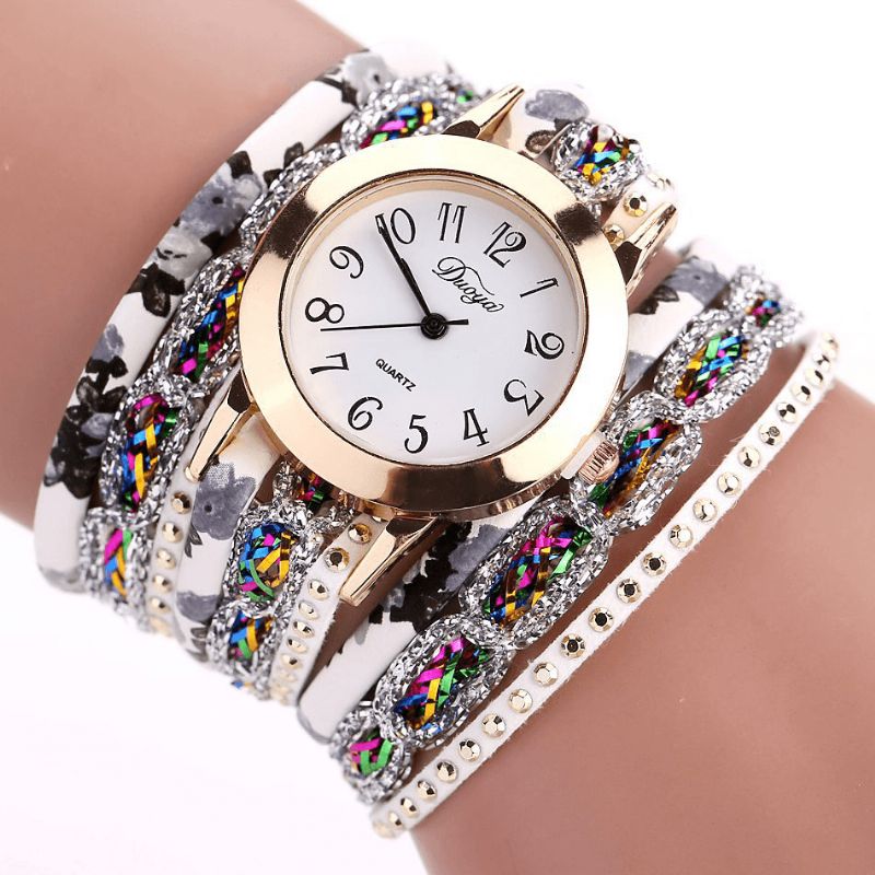 Duoya Retro Style Dame Armbåndsur Rhinestone Quartz ur