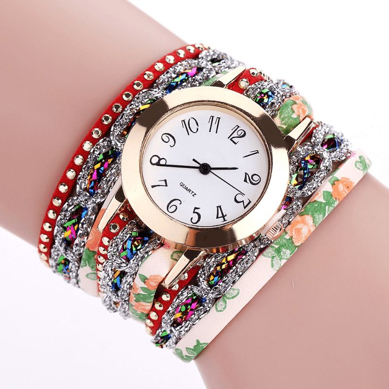 Duoya Retro Style Dame Armbåndsur Rhinestone Quartz ur