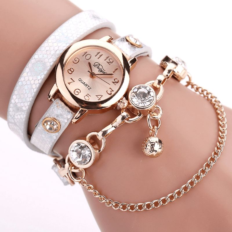 Duoya Retro Style Pendant Armbånd Ur Rose Guld Urkasse Læderrem Quartz Ure