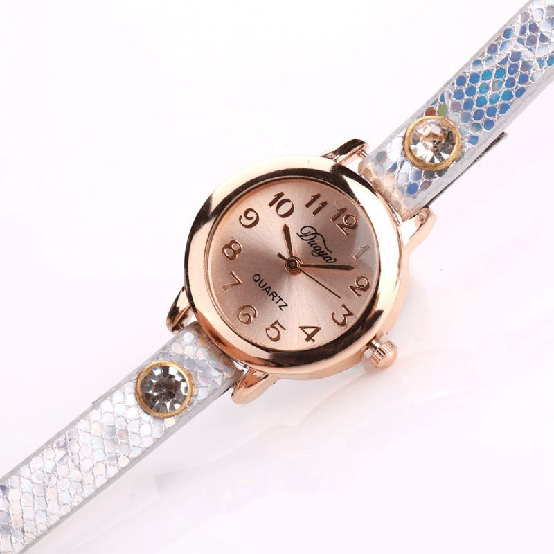 Duoya Retro Style Pendant Armbånd Ur Rose Guld Urkasse Læderrem Quartz Ure