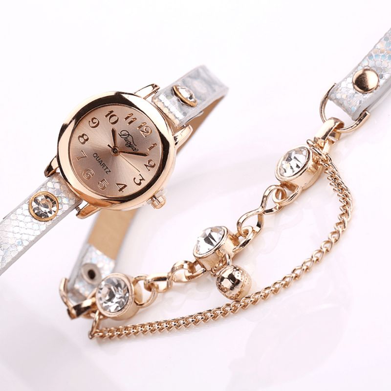 Duoya Retro Style Pendant Armbånd Ur Rose Guld Urkasse Læderrem Quartz Ure