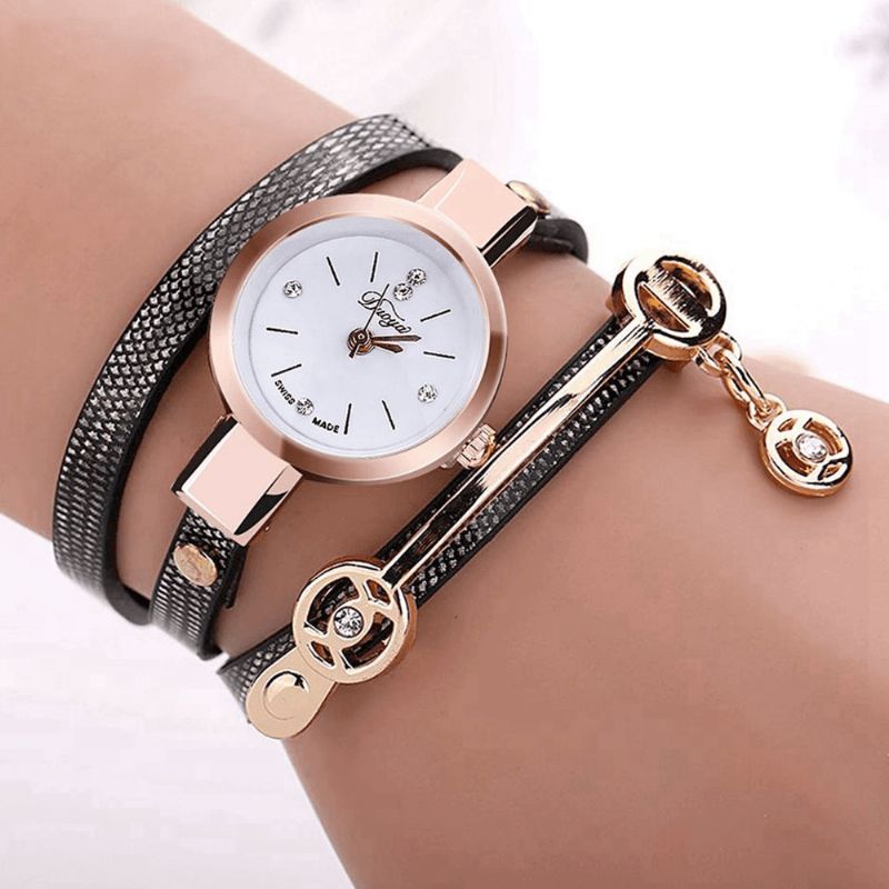 Duoya Xr1297 Mode Casual Dame Diamand Pu Læderrem Dame Armbåndsur Quartz ur