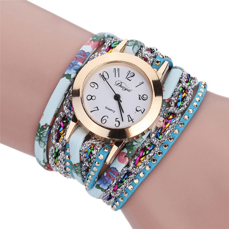 Duoya Xr1886 Retro Stil Armbåndsur Blomsterbillede Kvartsure Til Kvinder