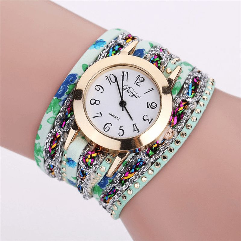 Duoya Xr1886 Retro Stil Armbåndsur Blomsterbillede Kvartsure Til Kvinder