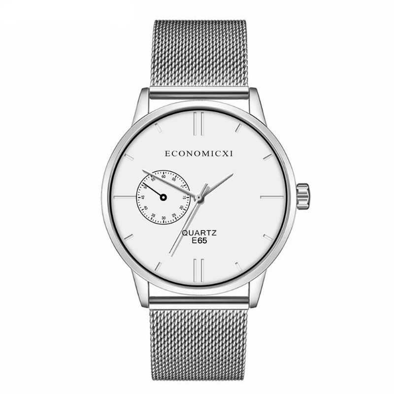 Economicxi E65 Casual Style Ultra Tynde Armbåndsure Til Mænd Mesh Steel Band Quartz Ure