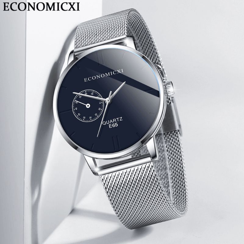 Economicxi E65 Casual Style Ultra Tynde Armbåndsure Til Mænd Mesh Steel Band Quartz Ure