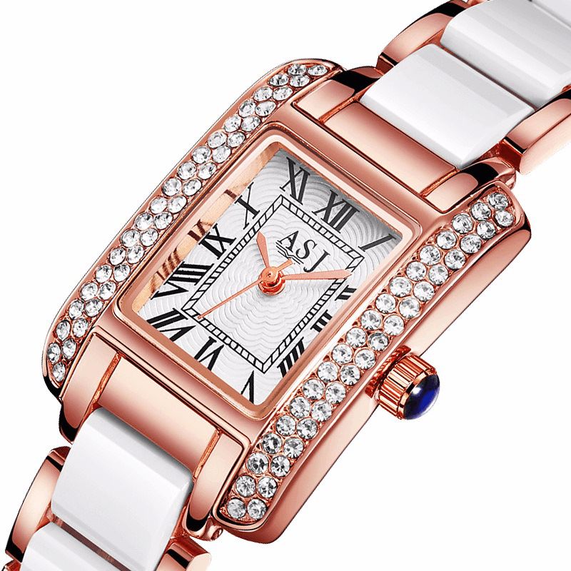 Elegant Keramisk Rem Crystal Case Romertal Urskive Kvinder Dame Dress Quartz ur