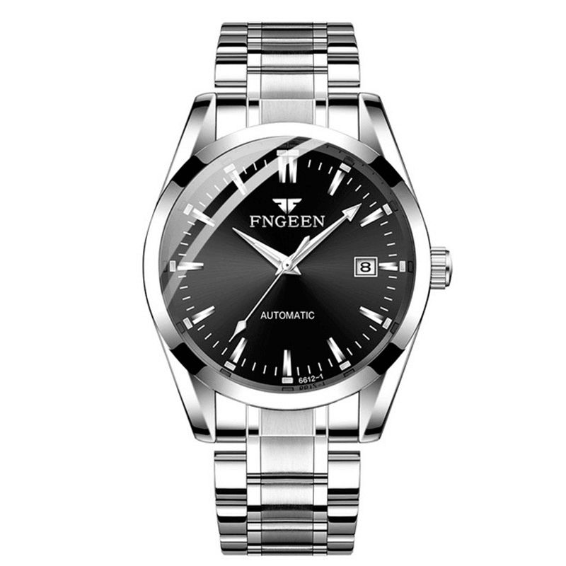 Fgennn Mode Mænd Business Style Full Steel Watch Lysende Display Automatisk Mekanisk Ur