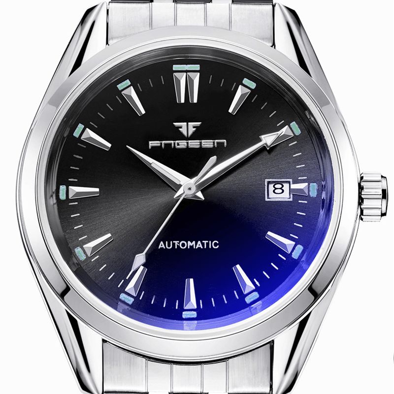 Fgennn Mode Mænd Business Style Full Steel Watch Lysende Display Automatisk Mekanisk Ur