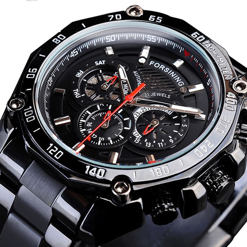 Forsining Gmt1138 Mode Herre Watch Lysende Dato Uge Display Vandtæt Mekanisk Ur