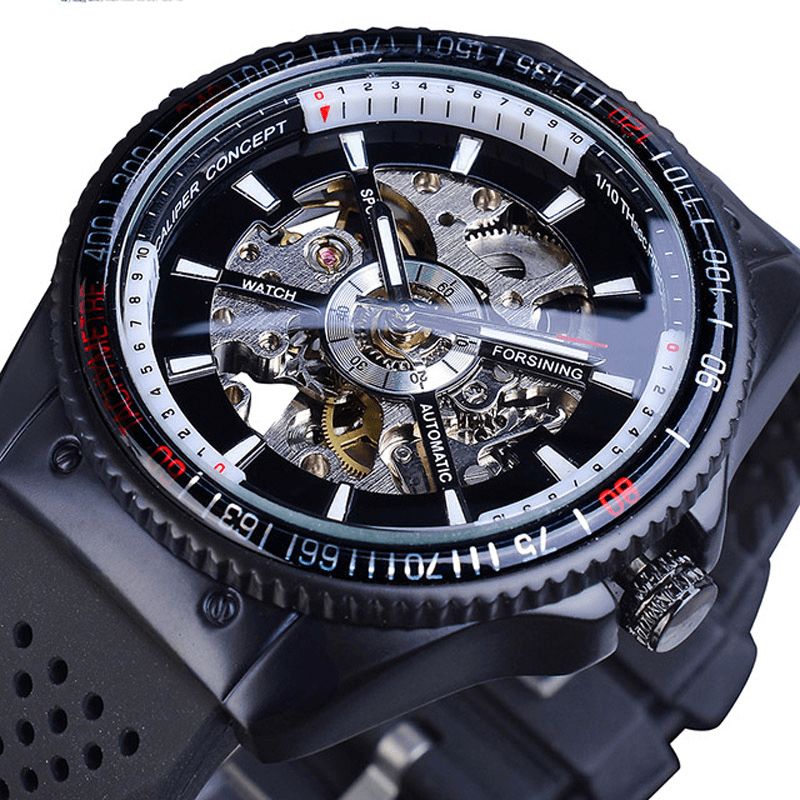 Forsining Gmt963 Mode Herre Watch Silikone Band Automatisk Casual Mekanisk Ur