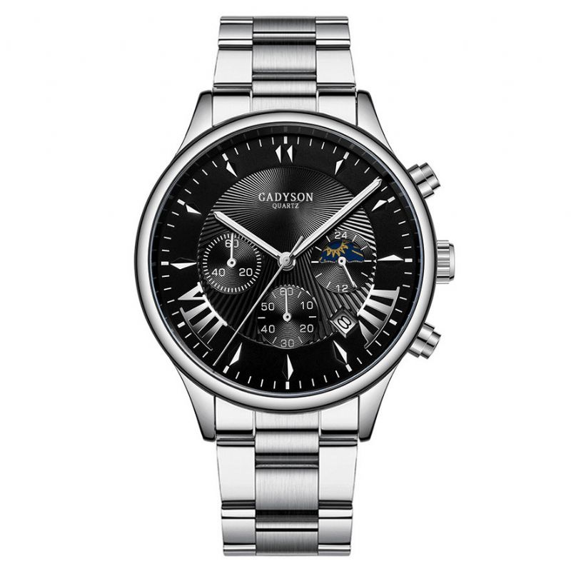 Gadyson A0701 Mode Mænd Watch Dato Display Business Rustfrit Stål Rem Quartz ur