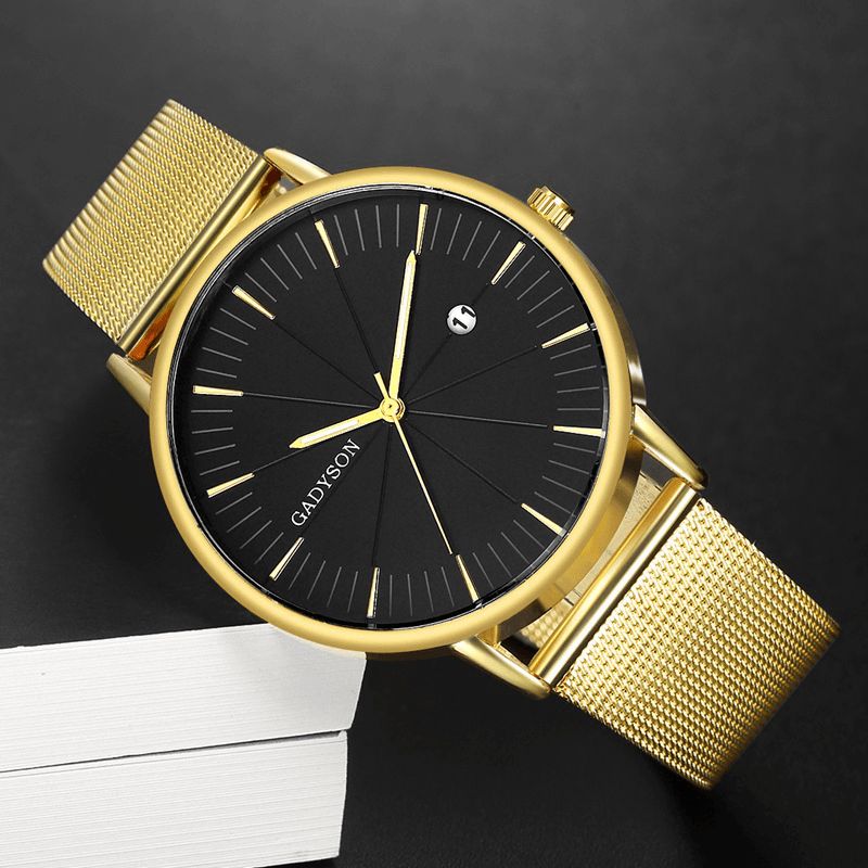 Gadyson A9105 Kalender Casual Style Herre Armbåndsur Fuldt Stål Lysende Display Quartz ur