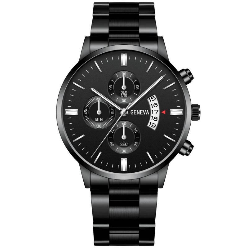 Geneva Mode Mænd Watch Dato Display Rustfrit Stål Rem Business Quartz ur