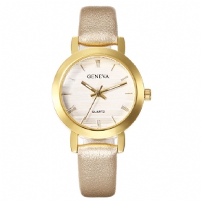 Geneve Simple Style Metal Case Læderrem Farve Kvinder Quartz ur