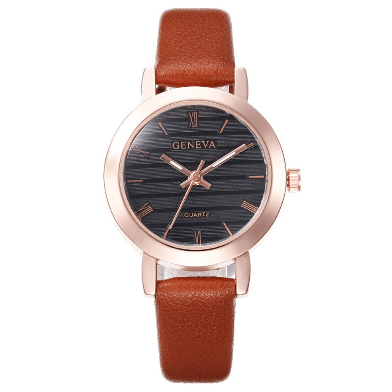 Geneve Simple Style Metal Case Læderrem Farve Kvinder Quartz ur