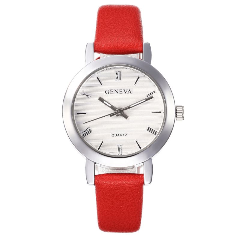 Geneve Simple Style Metal Case Læderrem Farve Kvinder Quartz ur