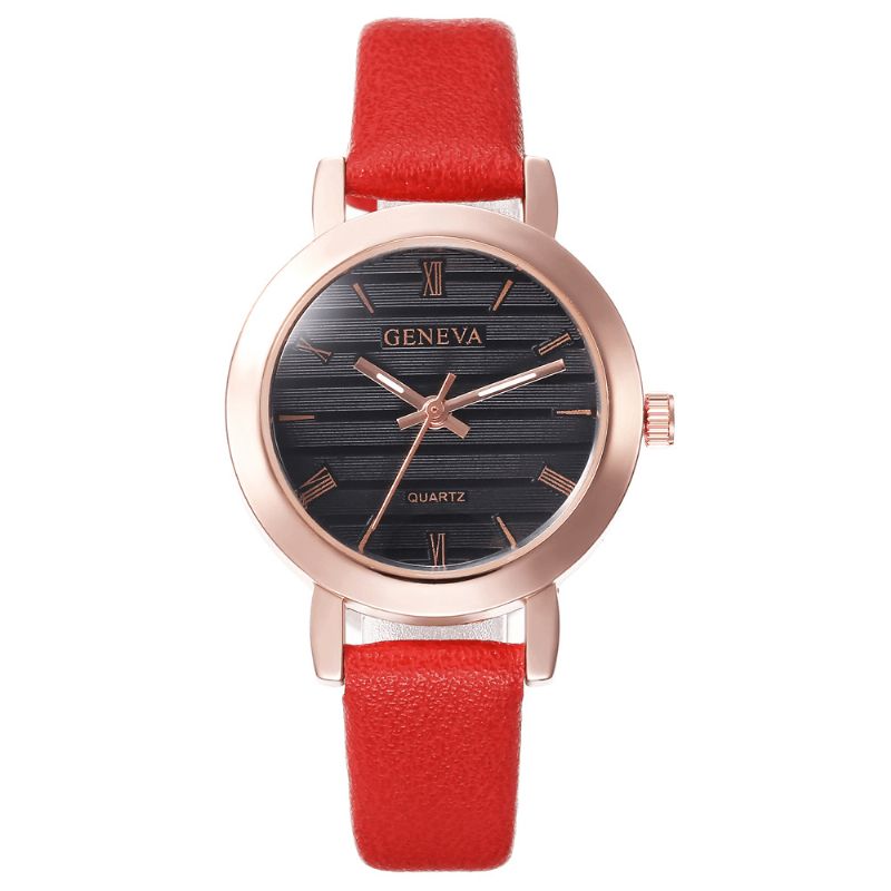 Geneve Simple Style Metal Case Læderrem Farve Kvinder Quartz ur