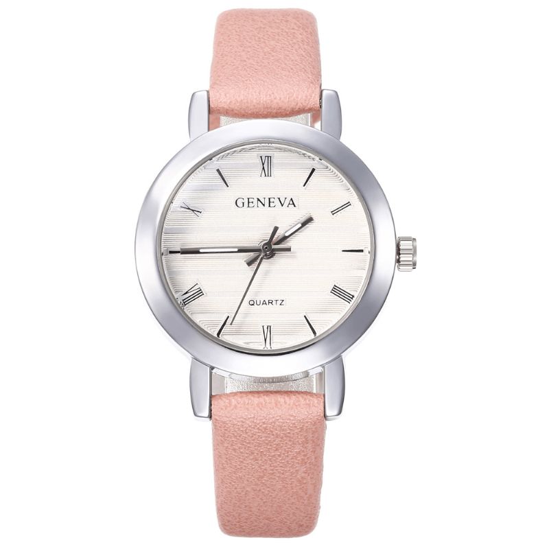 Geneve Simple Style Metal Case Læderrem Farve Kvinder Quartz ur