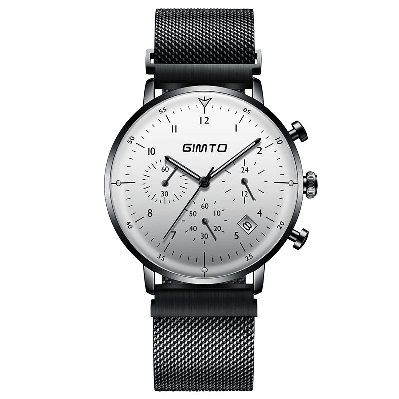 Gimto Gm245 Lysende Display Business Style Ur Rustfrit Stål Herre Sport Quartz Ur