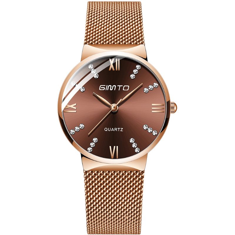 Gimto Gm616 Krystal Farverig Urskive Mode Rose Gold Mesh Stålrem Casual Kvinder Kvartsur