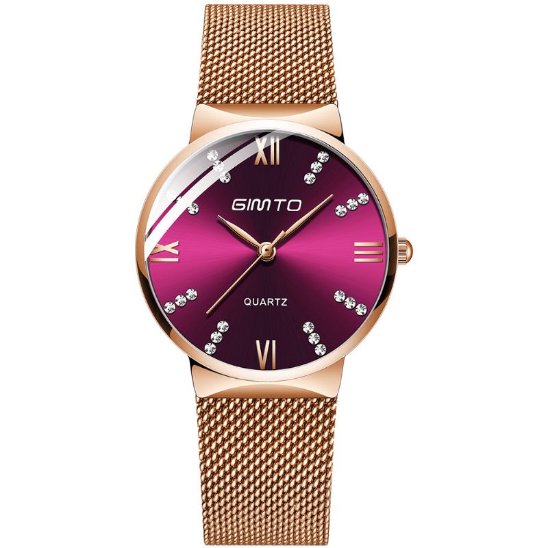 Gimto Gm616 Krystal Farverig Urskive Mode Rose Gold Mesh Stålrem Casual Kvinder Kvartsur