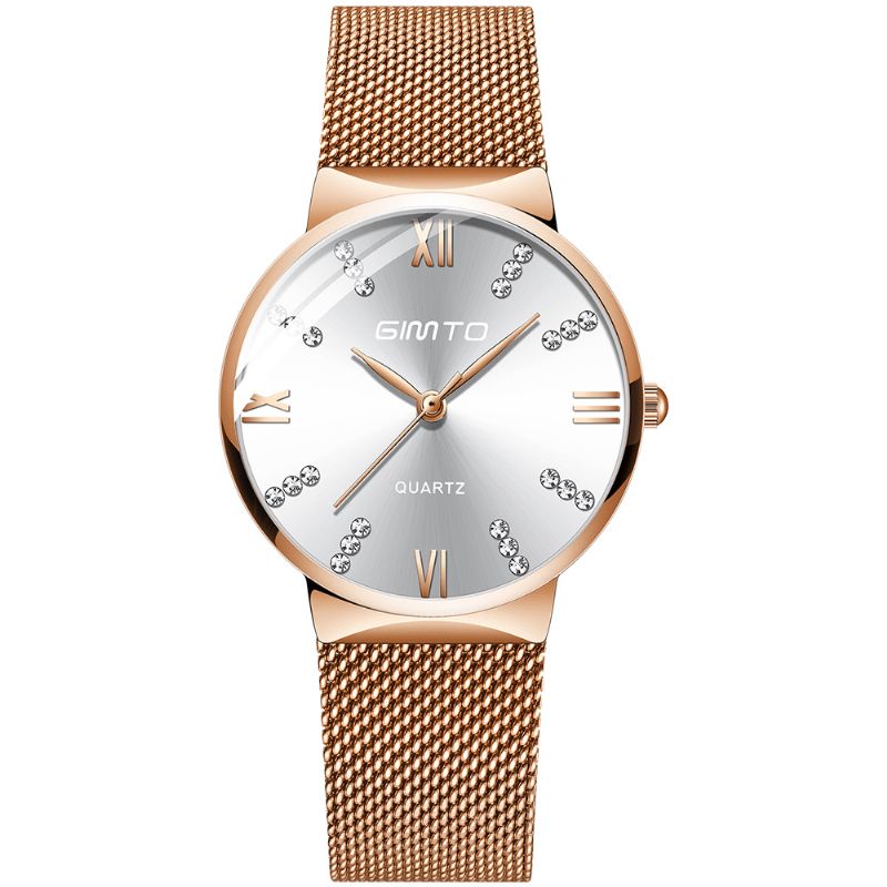 Gimto Gm616 Krystal Farverig Urskive Mode Rose Gold Mesh Stålrem Casual Kvinder Kvartsur