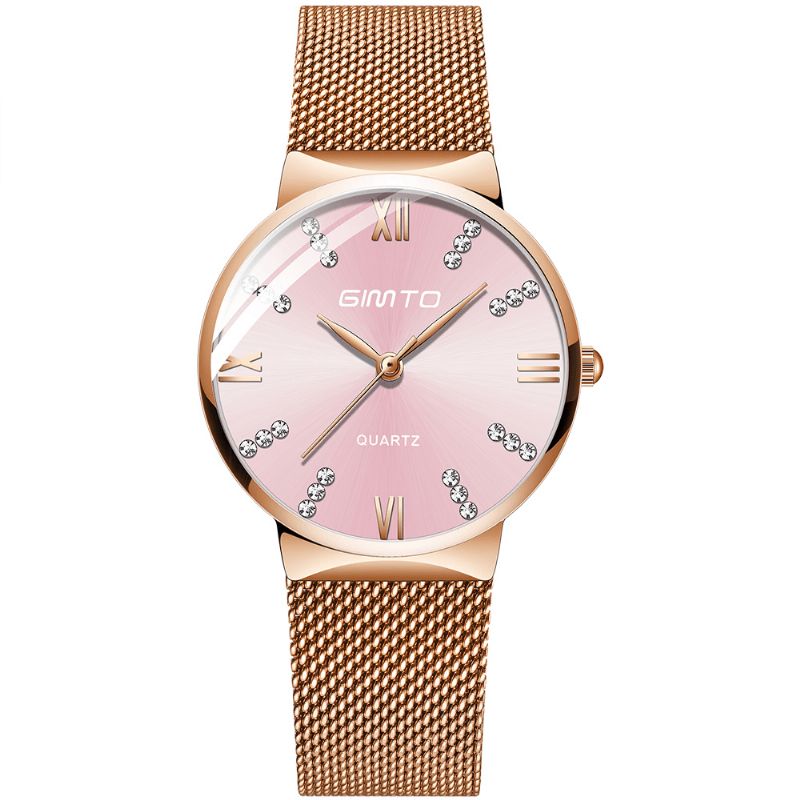 Gimto Gm616 Krystal Farverig Urskive Mode Rose Gold Mesh Stålrem Casual Kvinder Kvartsur