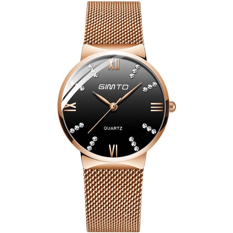 Gimto Gm616 Krystal Farverig Urskive Mode Rose Gold Mesh Stålrem Casual Kvinder Kvartsur